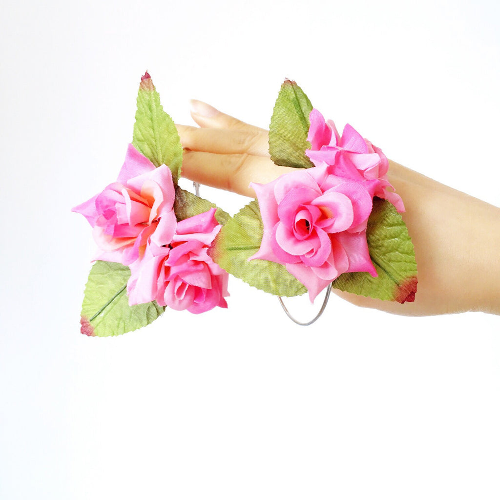 PINK  FLORAL FESTIVAL ROSE HOOP EARRINGS