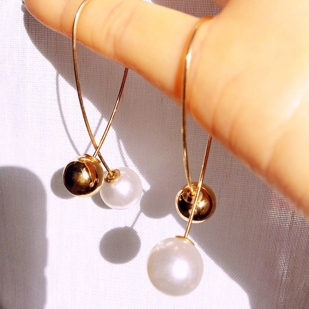 GOLD BALL FAUX PEARL BALL EARRINGS