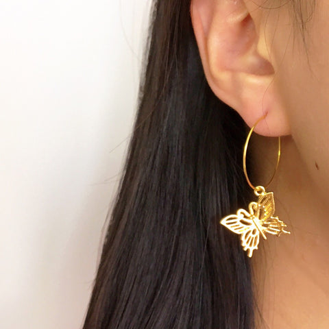 GOLD BUTTERFLY HOOP EARRINGS