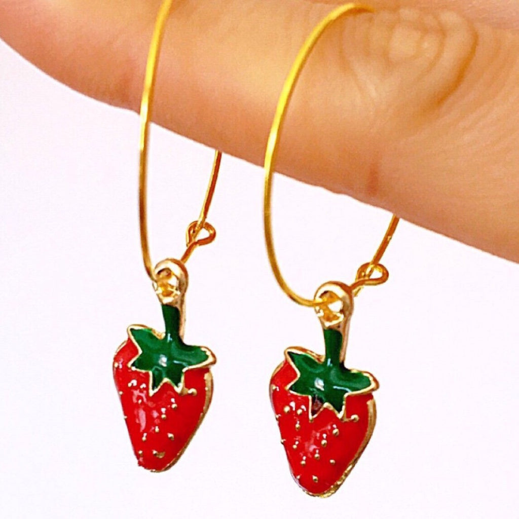 GOLD STRAWBERRY HOOP EARRINGS