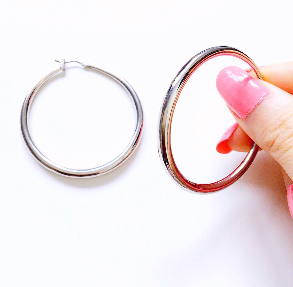 SILVER ROUND CHUNKY HOOPS EARRINGS