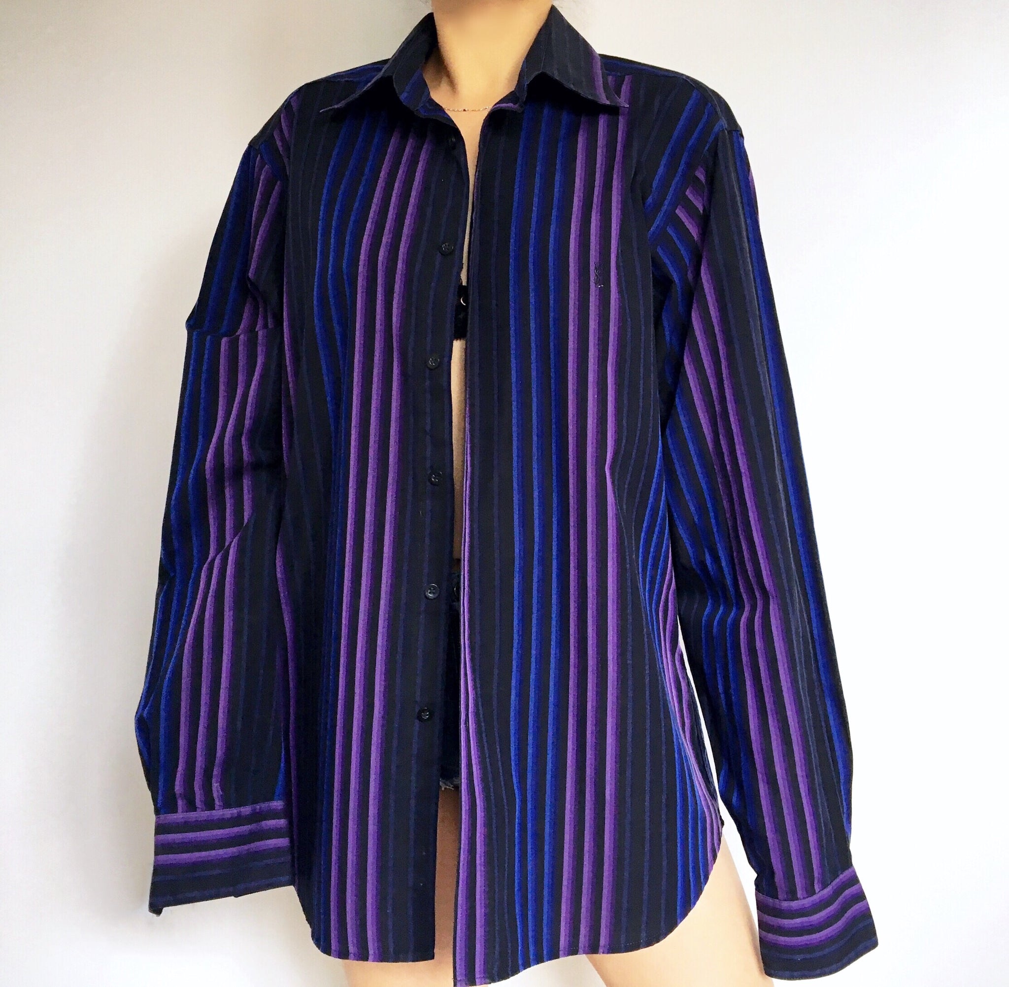 MEN UNISEX YSL SAINT LAURENT LONG SLEEVES COTTON SHIRT TOP