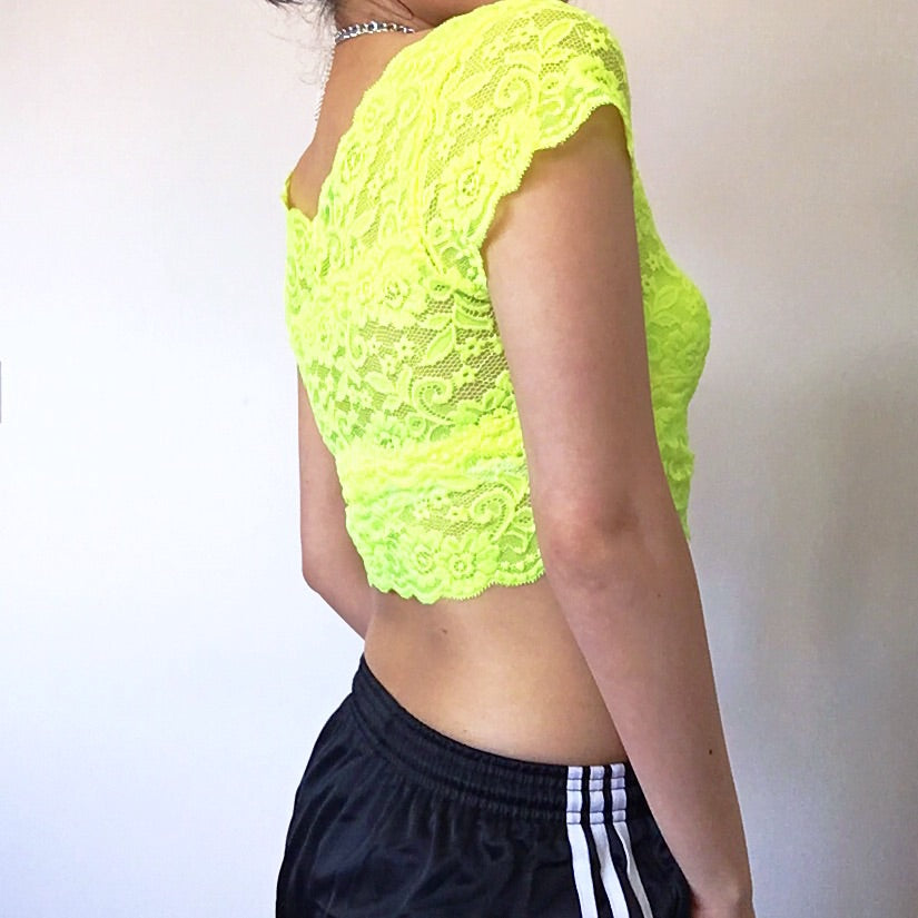 NEON LACE V NECK CROP TOP