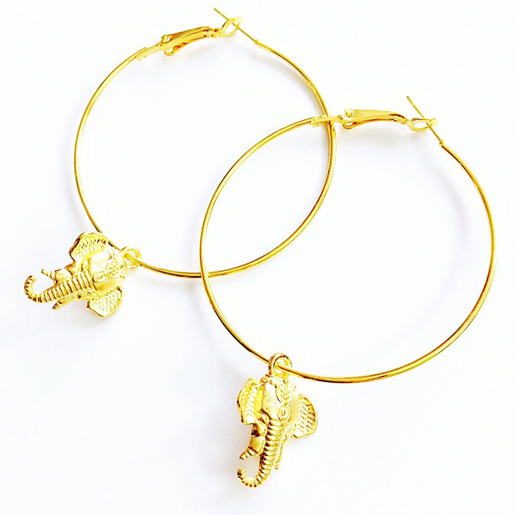 GOLD ELEPHANT LARGE HOOP EARRINGS