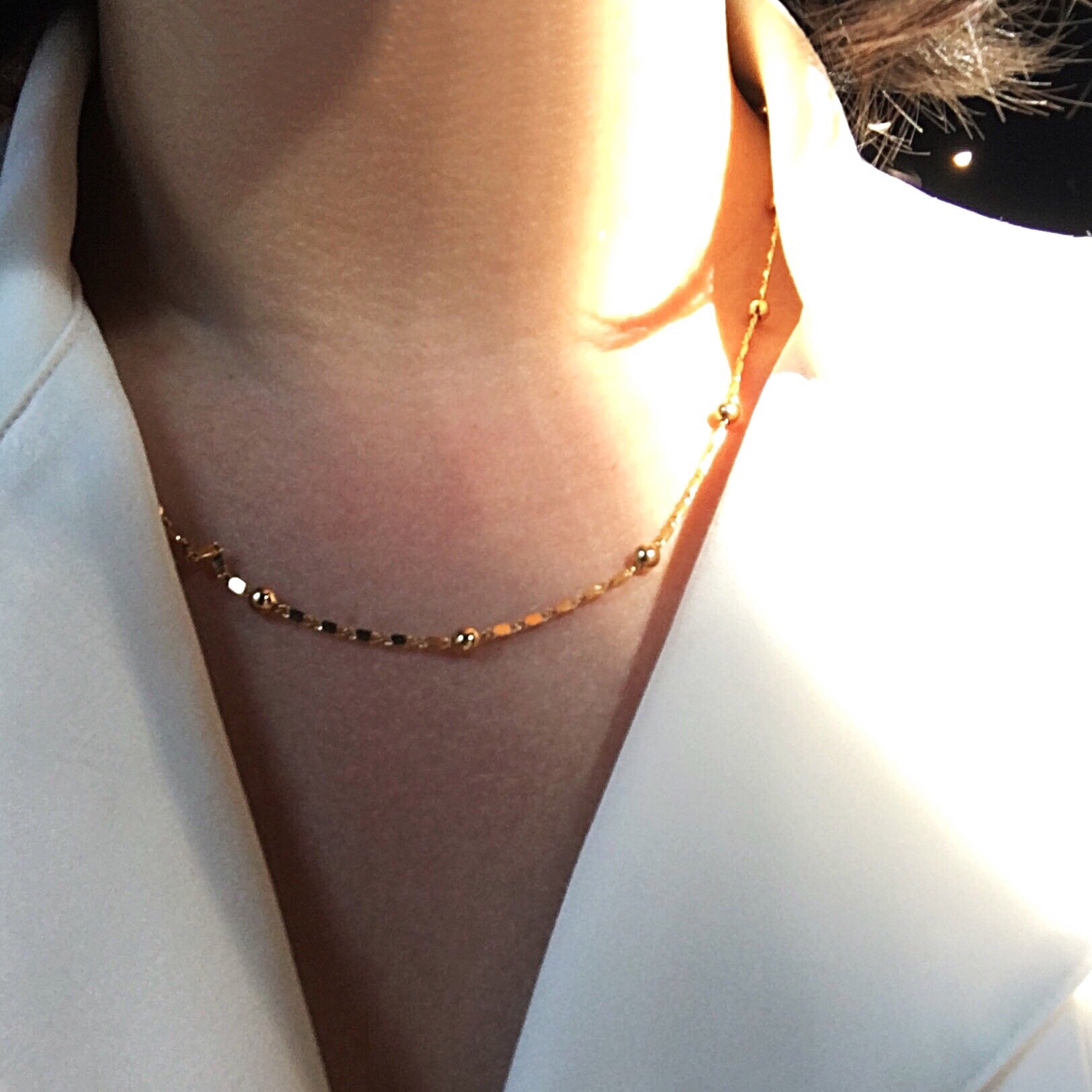 GOLD PLATED BALL DASH CHAIN SHORT NECKLACE