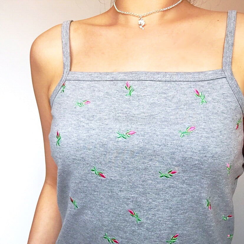 90S 00 Y2K GREY LITTLE ROSE CAMI VEST TOP