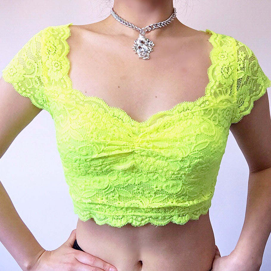 NEON LACE V NECK CROP TOP