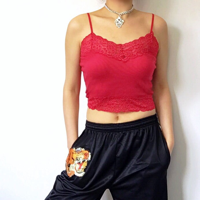 LACE STRETCHY CAMI VEST CROP TOP