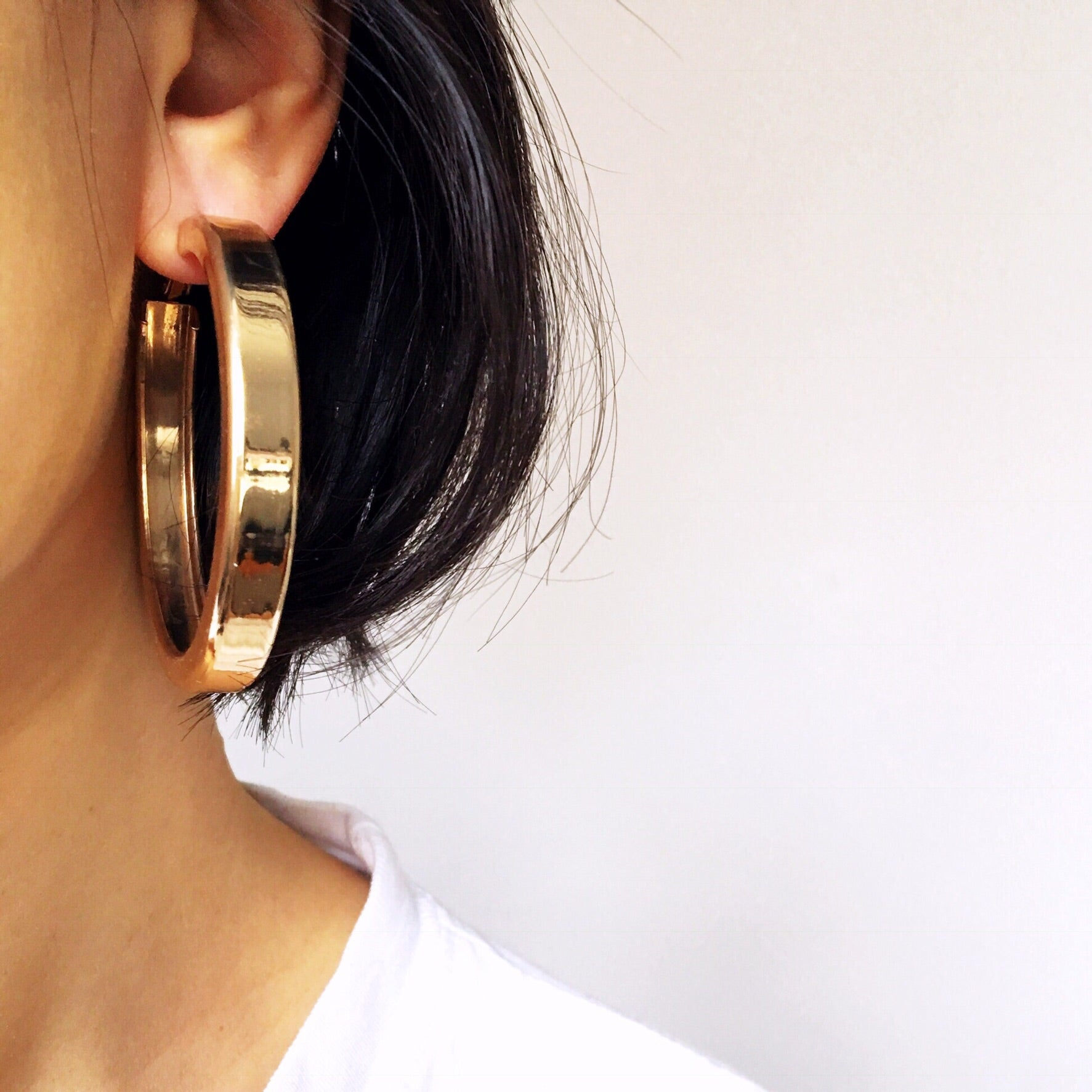 LARGE SQUARE CUT THICK CHUNKY HOOPS EARRINGS