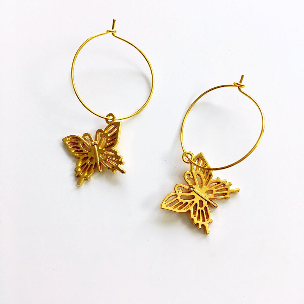 GOLD BUTTERFLY HOOP EARRINGS
