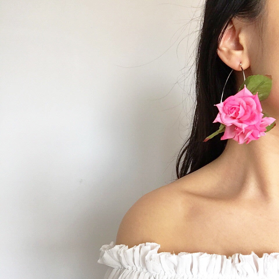 PINK  FLORAL FESTIVAL ROSE HOOP EARRINGS
