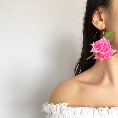 PINK  FLORAL FESTIVAL ROSE HOOP EARRINGS