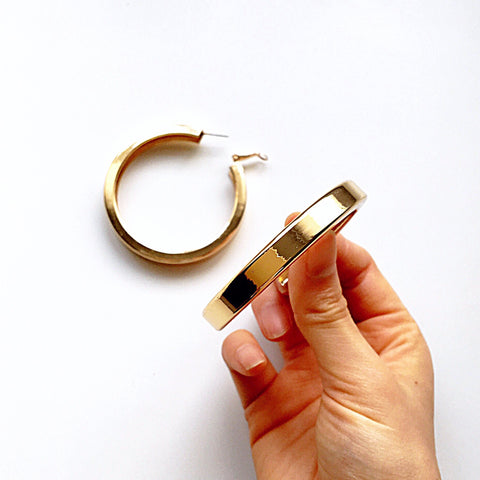LARGE SQUARE CUT THICK CHUNKY HOOPS EARRINGS