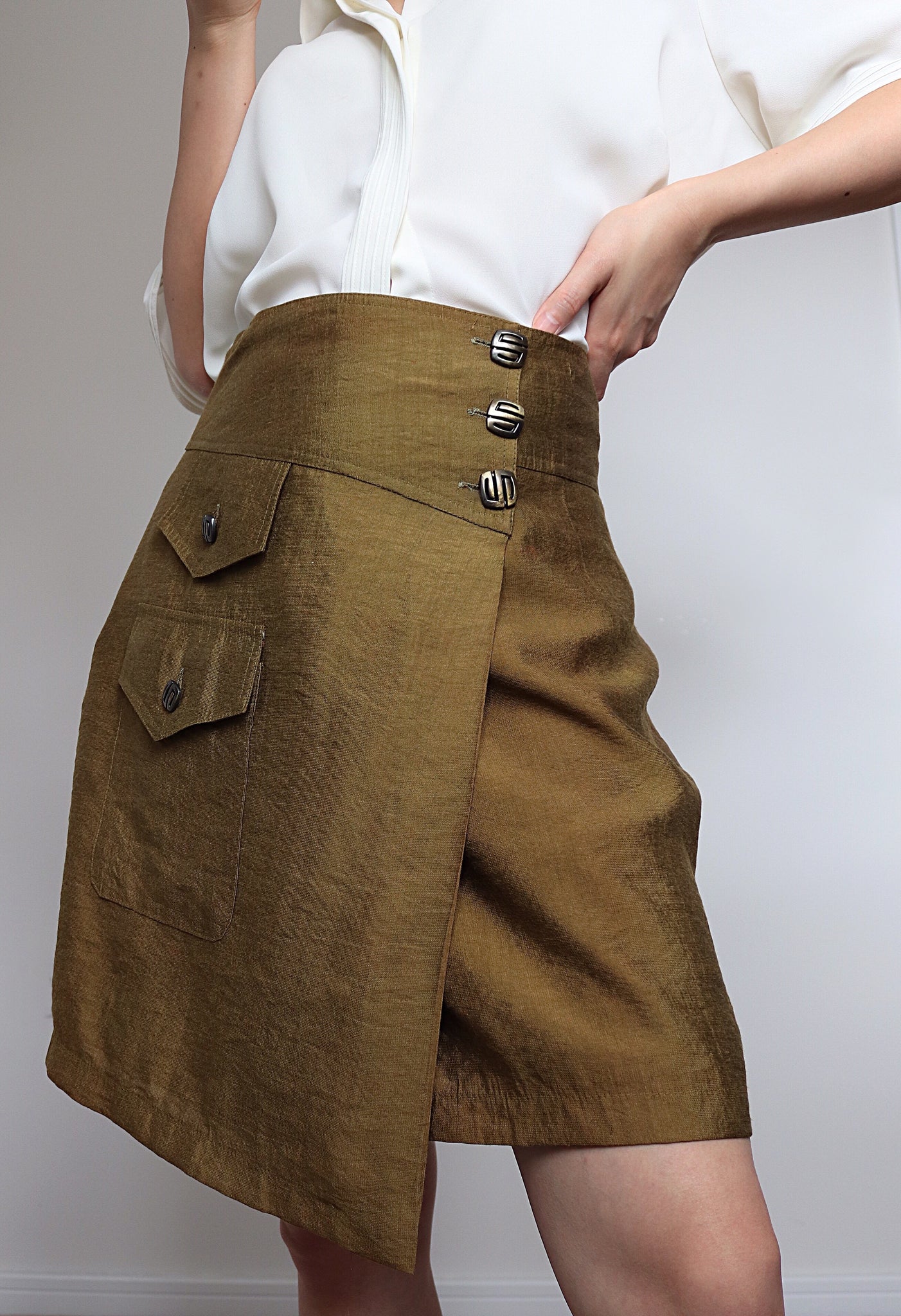 VINTAGE BUTTONS WRAP POCKET SKIRT