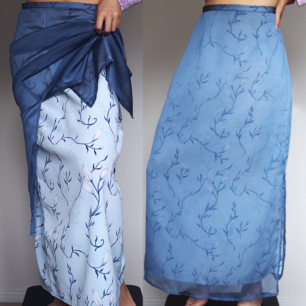 90S Y2K 2000S VINTAGE FLORAL LAYERED MIDI SKIRT