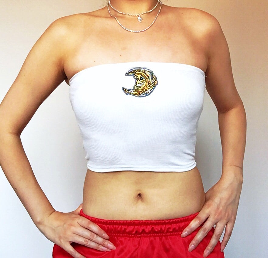 MOON WHITE RIB STRETCHY TUBE TOP