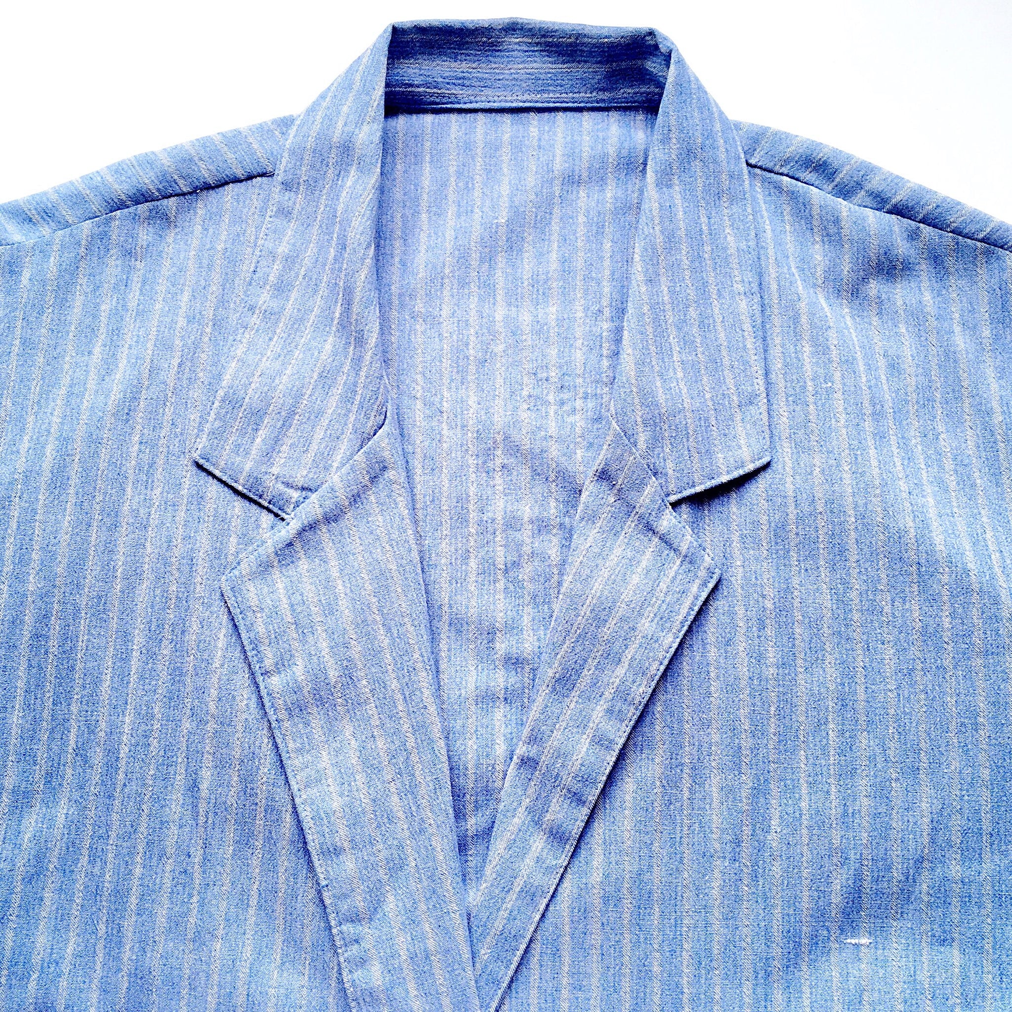UNISEX RED GOLDFISH OVERSIZED LIGHT BLUE COTTON STRIP SUIT COAT JACKET