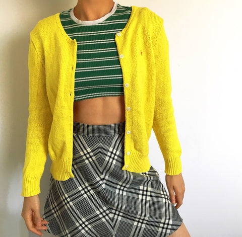 VINTAGE POLO RALPH LAUREN YELLOW KNIT COTTON CARDIGAN JACKET TOP