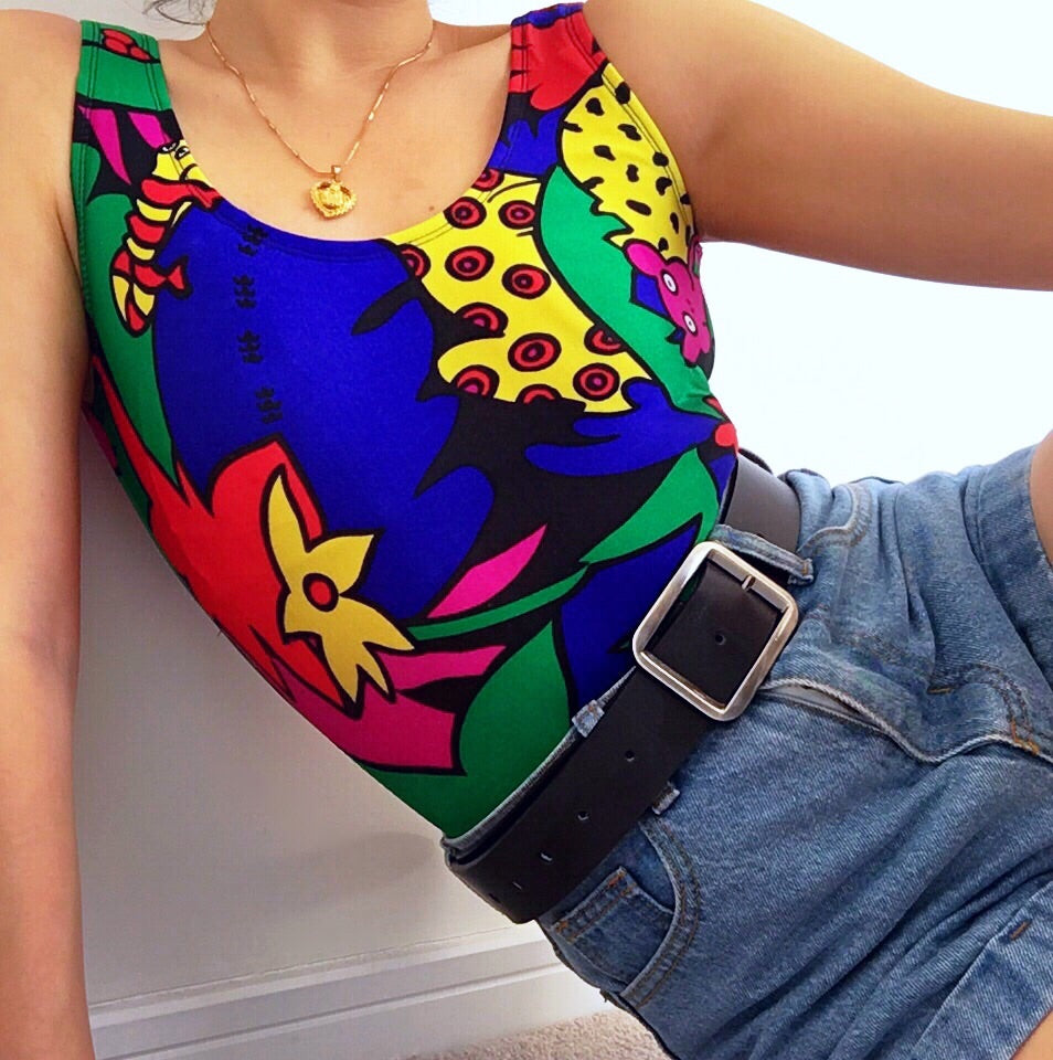 VINTAGE 80S COLOURFUL SWIMSUIT BODYSUIT