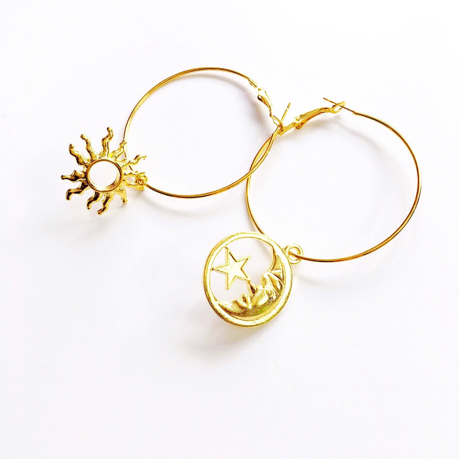 SUN MOON STAR LARGE HOOP EARRINGS