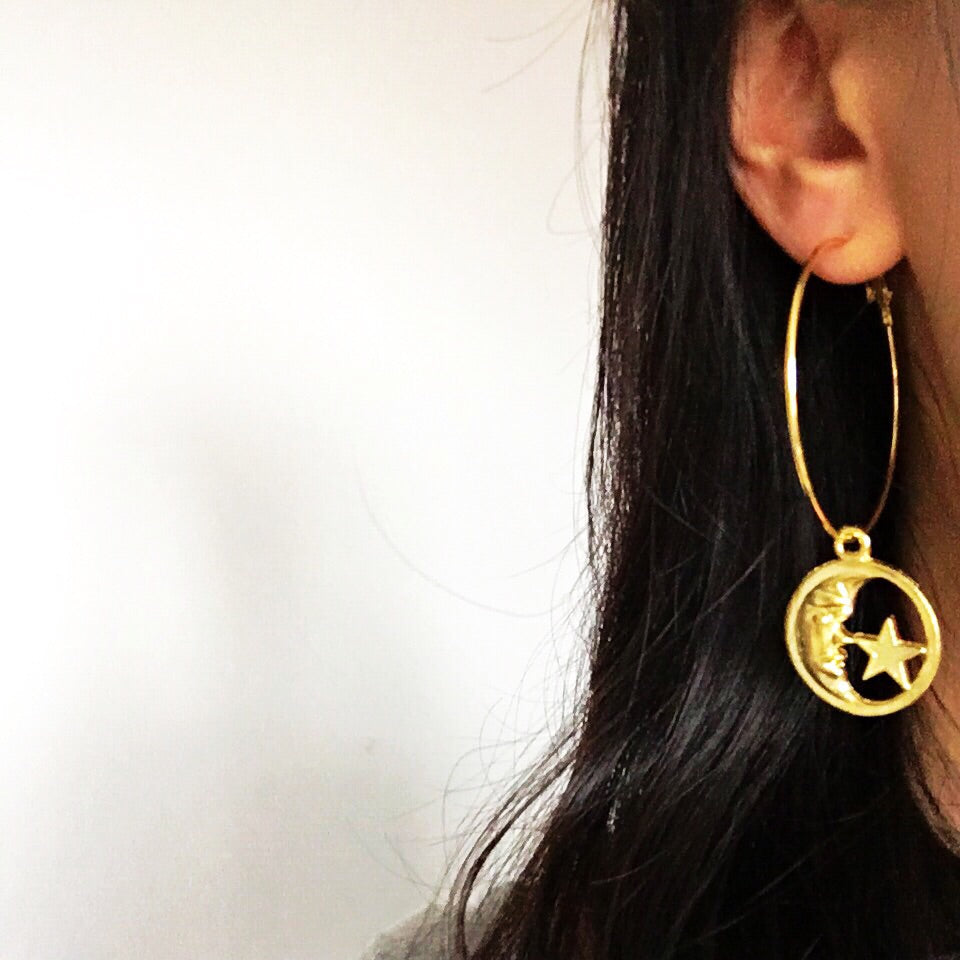 SUN MOON STAR LARGE HOOP EARRINGS