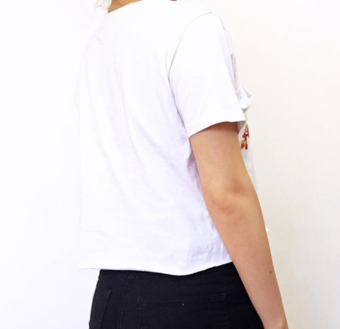 RUFFLE FLORAL CROP TEE TOP
