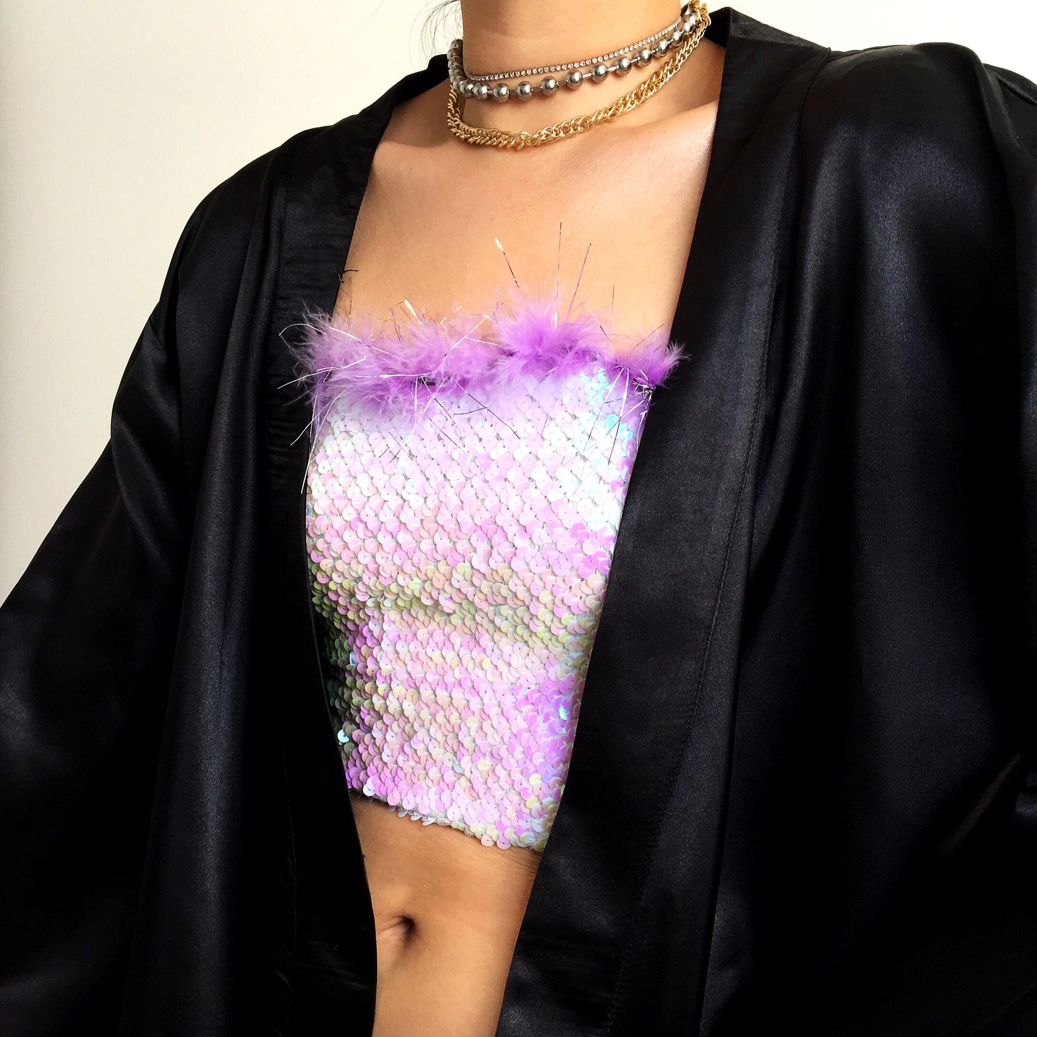 90S FLORAL EMBROIDERED EMBROIDERY SILKY KIMONO JACKET