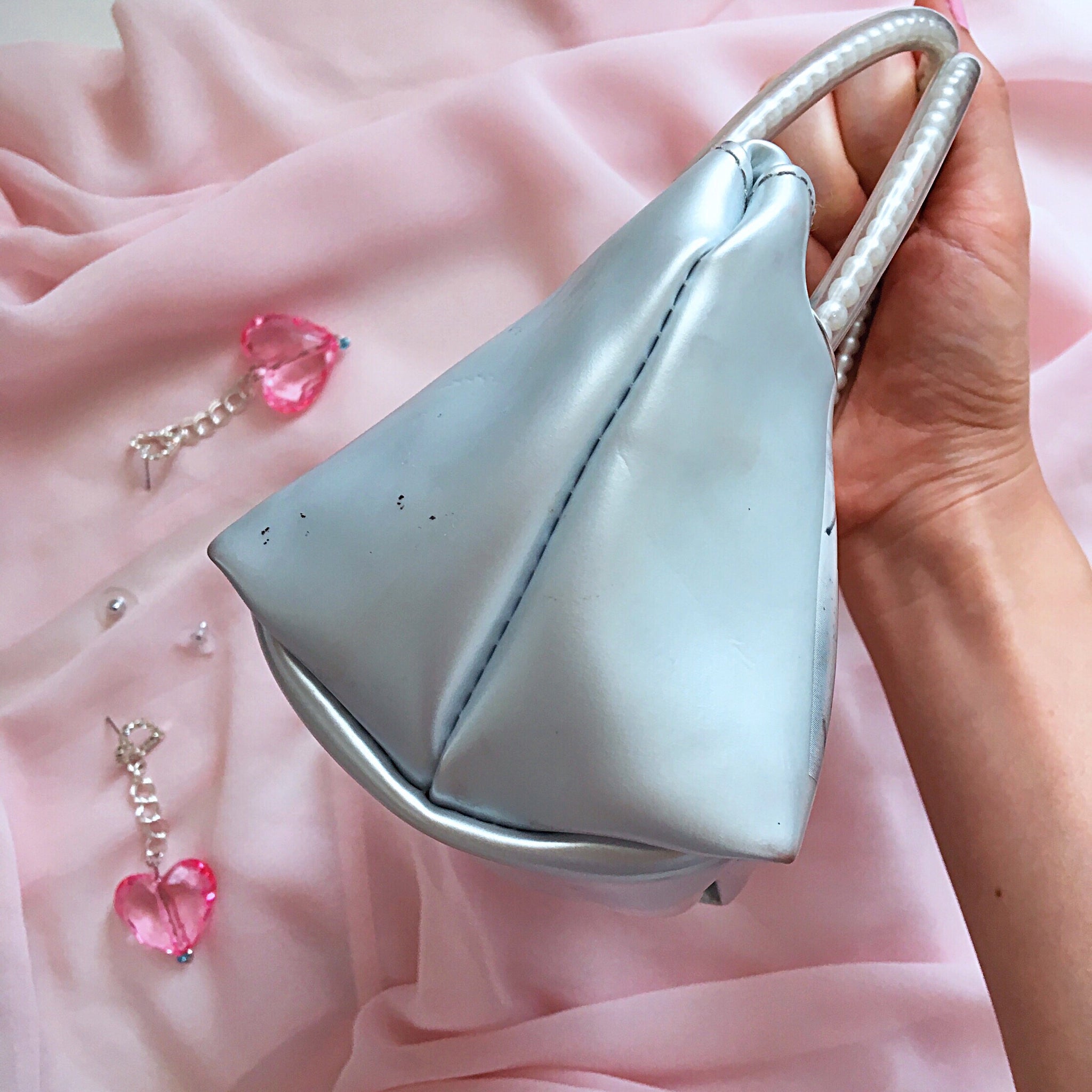 90S VINTAGE SMALL PEARL HANDLE BABY BLUE MINI BAG