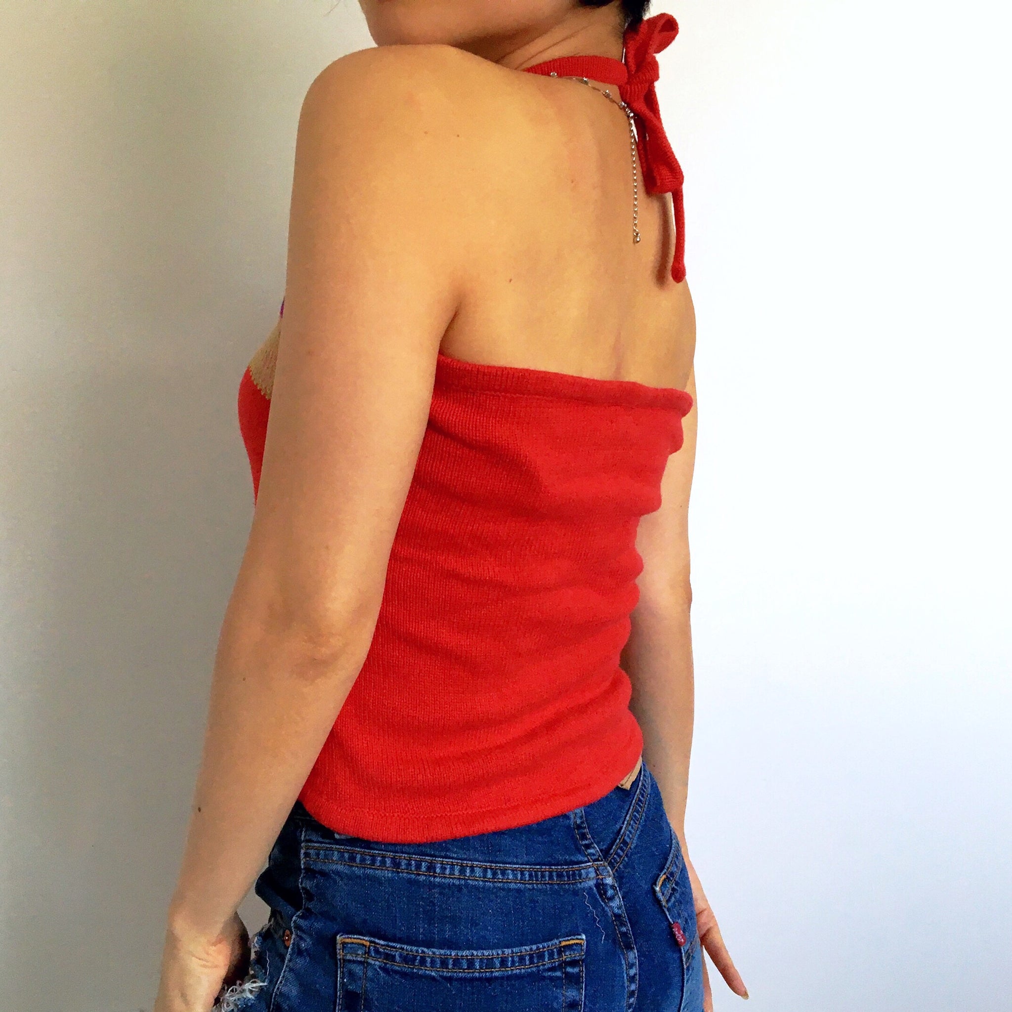 VINTAGE COLOUR STRIPY HALTER VEST TOP