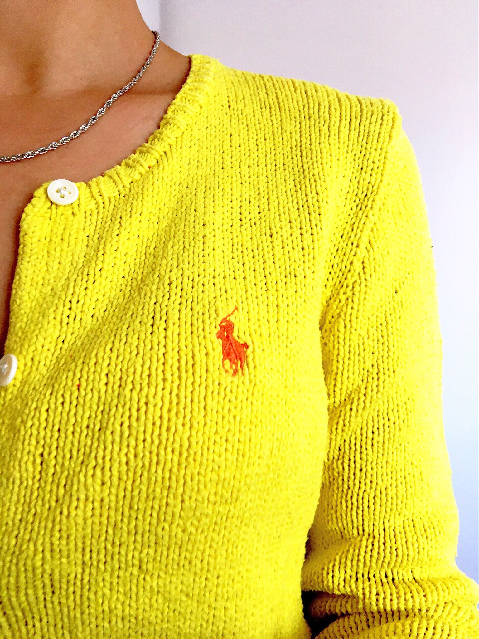 VINTAGE POLO RALPH LAUREN YELLOW KNIT COTTON CARDIGAN JACKET TOP