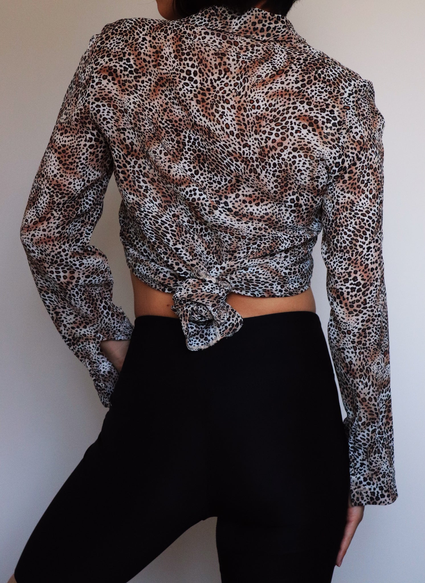VINTAGE LEOPARD CREPE LONG SLEEVES SHIRT LONG TOP