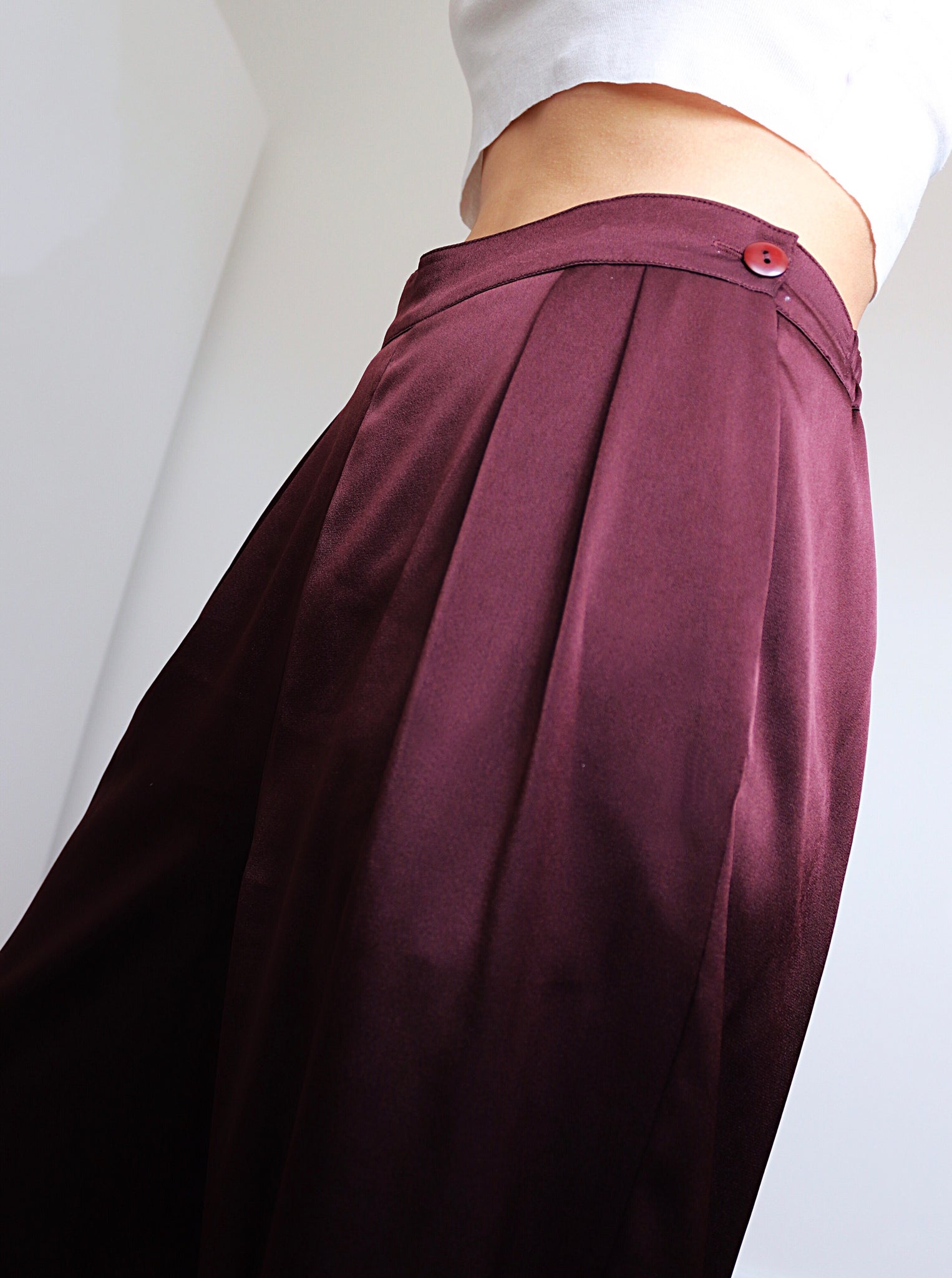 VINTAGE SATIN SIMPLE WIDE LEG TROUSERS PANTS