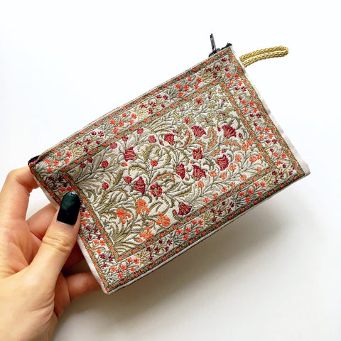 GOLD THREAD CREAM ORANGE FLORAL EMBROIDERED SMALL BAG