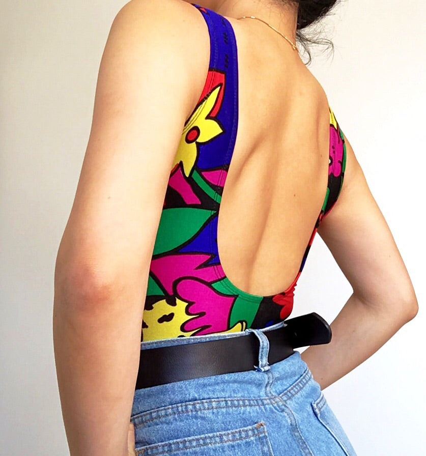 VINTAGE 80S COLOURFUL SWIMSUIT BODYSUIT