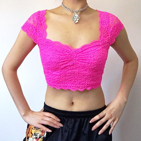NEON LACE V NECK CROP TOP
