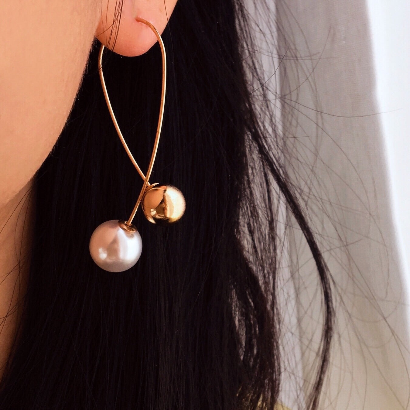 GOLD BALL FAUX PEARL BALL EARRINGS