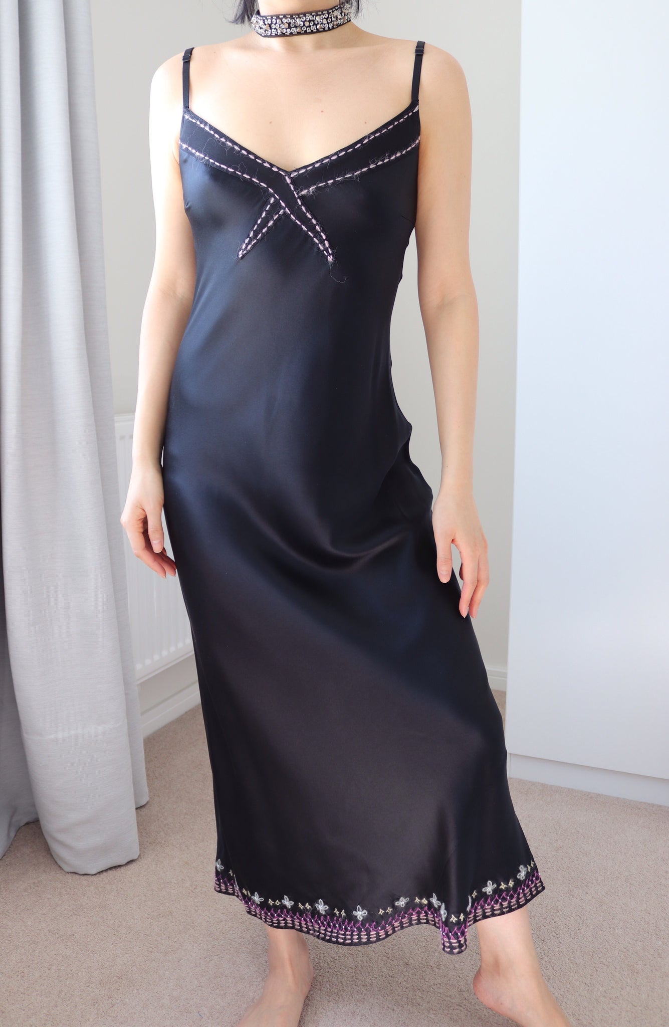 90s Y2K 2000s  CAMI STRAPS LONG MAXI PURE SILK SLIP DRESS