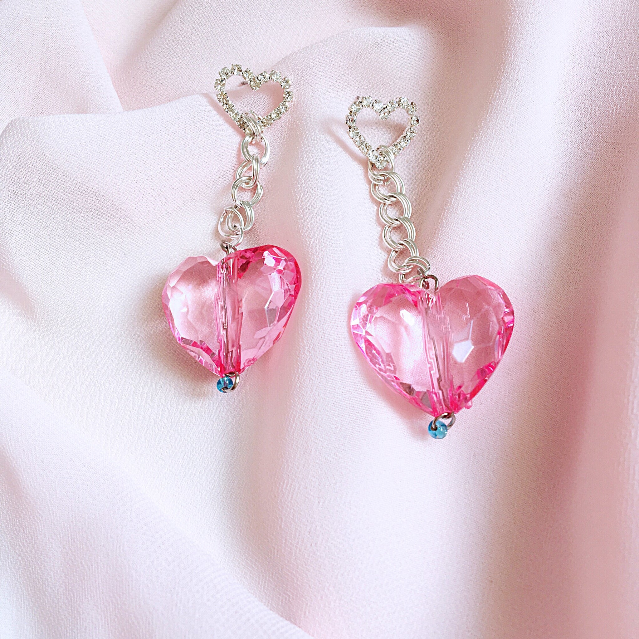 DIAMANTE HEART LARGE BABY HEART EARRINGS