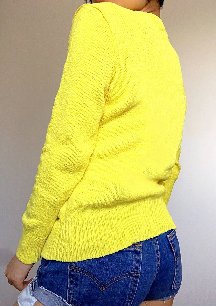 VINTAGE POLO RALPH LAUREN YELLOW KNIT COTTON CARDIGAN JACKET TOP