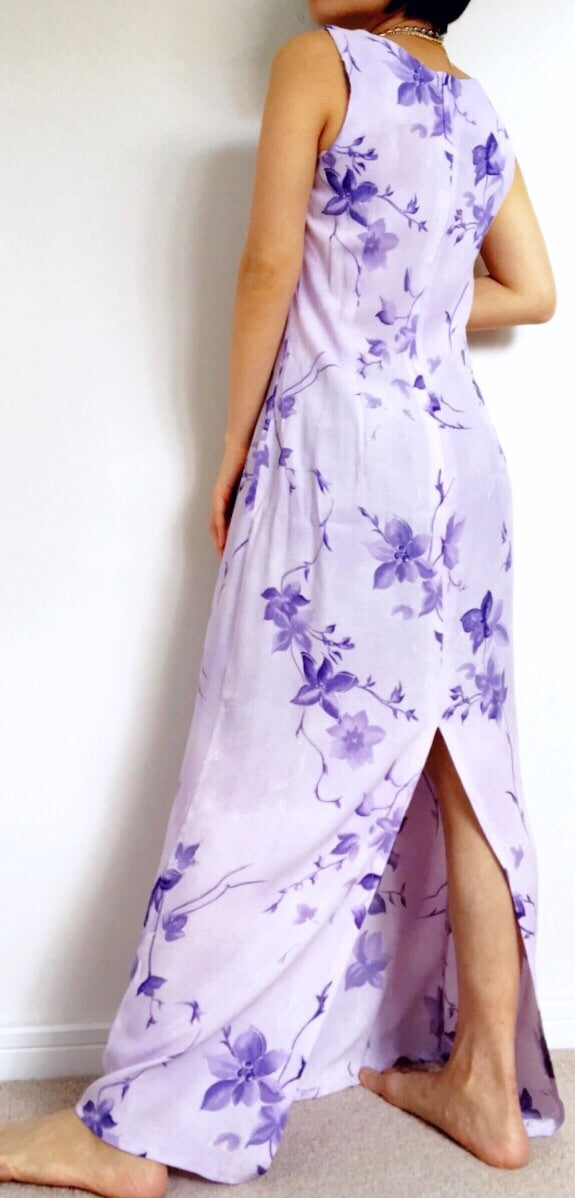 90s Y2K 2000s VINTAGE CREPE FLORAL VEST LONG MAXI DRESS WITH BACK SLIT