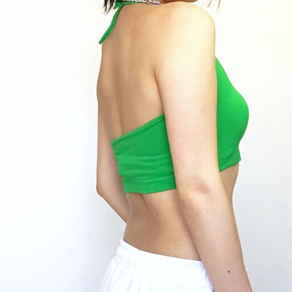 LILY FLORAL STRETCHY HALTER NECK TIES CROP TOP