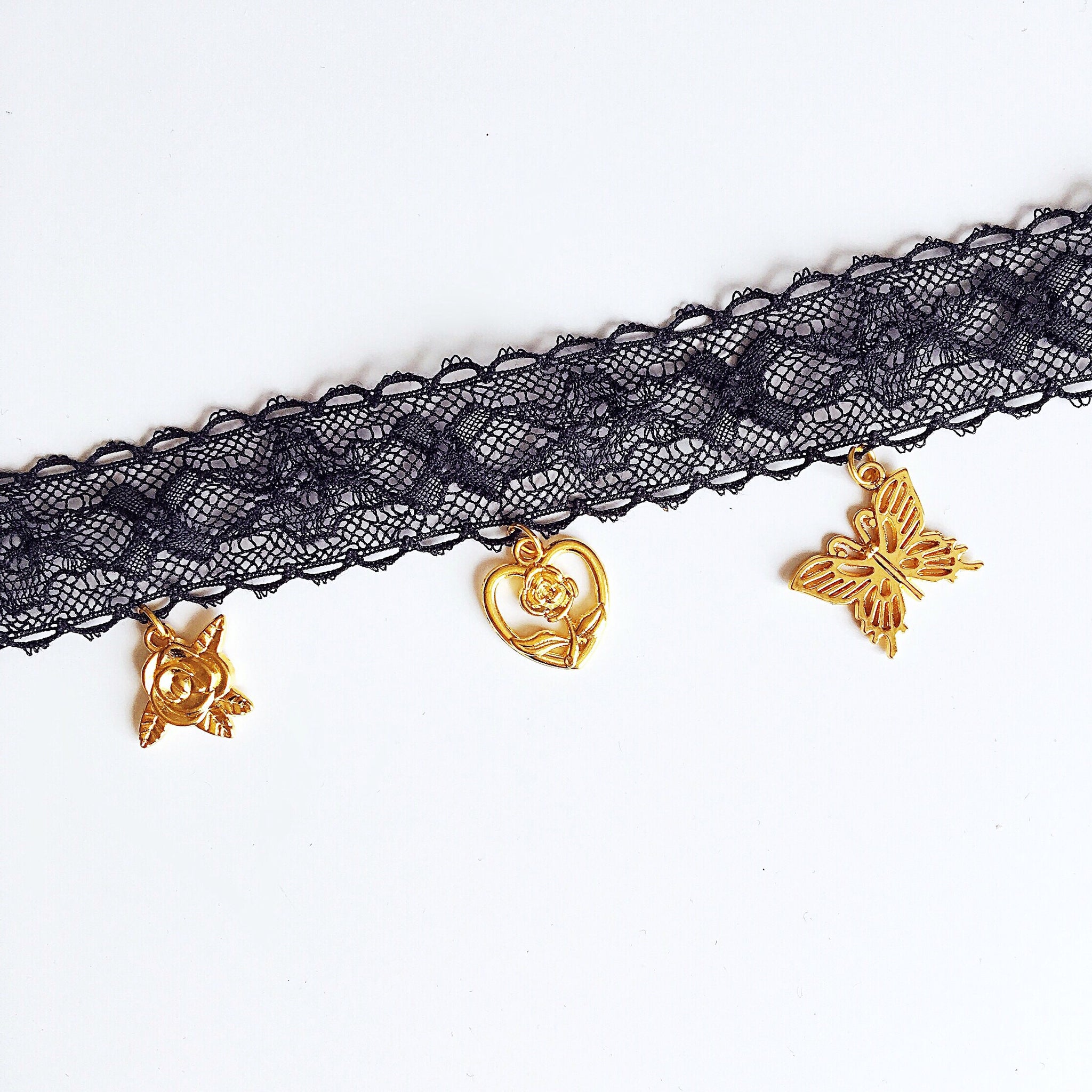 LACE HEART ROSE BUTTERFLY CHOKER NECKLACE