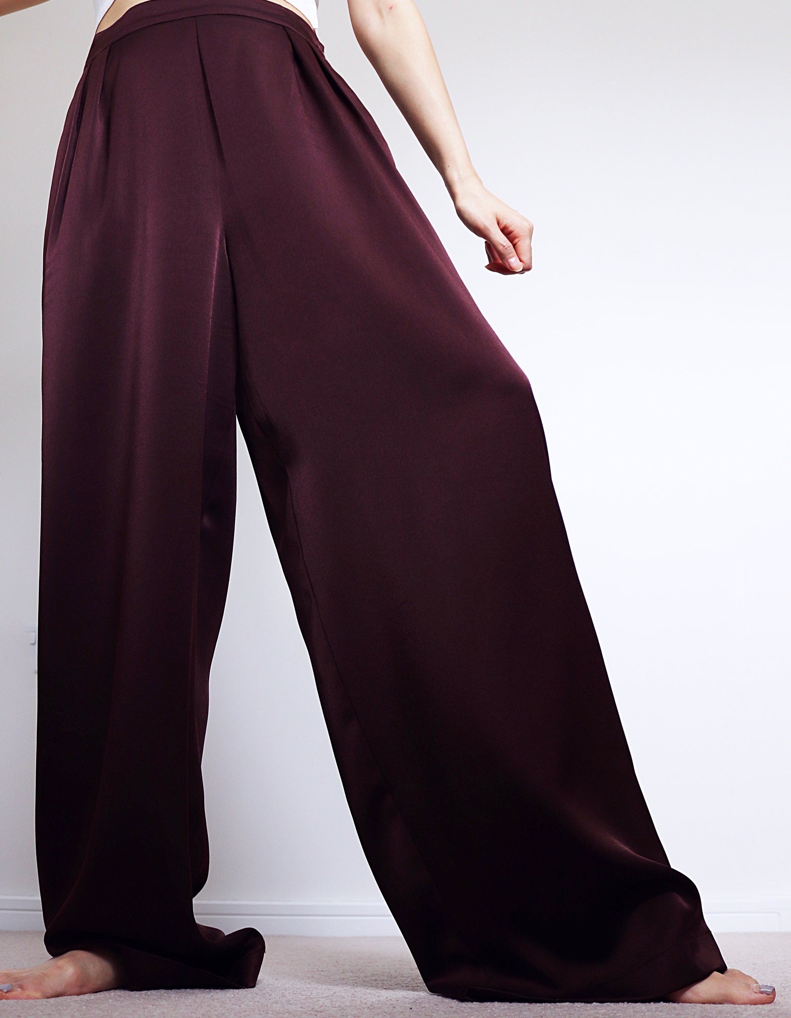 VINTAGE SATIN SIMPLE WIDE LEG TROUSERS PANTS