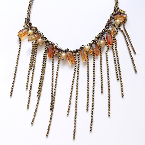 90s VINTAGE BEADED BOHO TASSELS LONG CHAIN TRIBAL SHORT NECKLACE