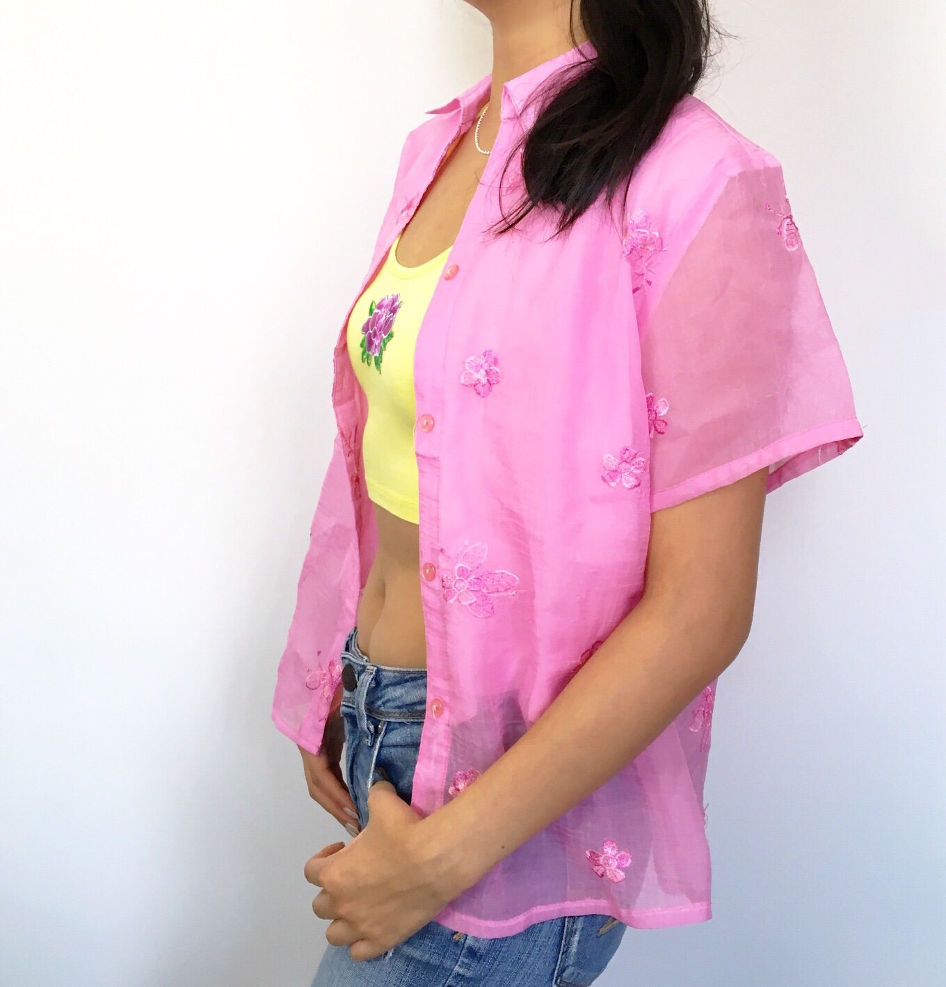 PINK FLORAL SHORT SLEEVES SHIRT TOP