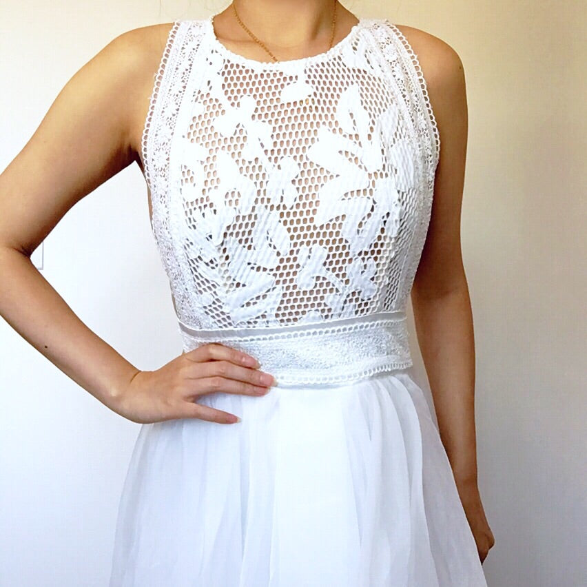 MESH DREAMY BEACH SUMMER FLORAL TRIMS DRESS