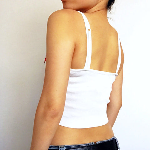 RED ROSE TIE FRONT CROP CAMI VEST TOP