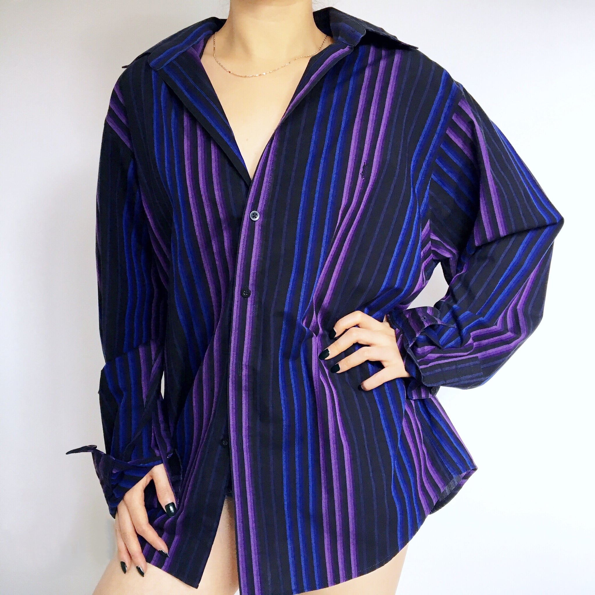 MEN UNISEX YSL SAINT LAURENT LONG SLEEVES COTTON SHIRT TOP