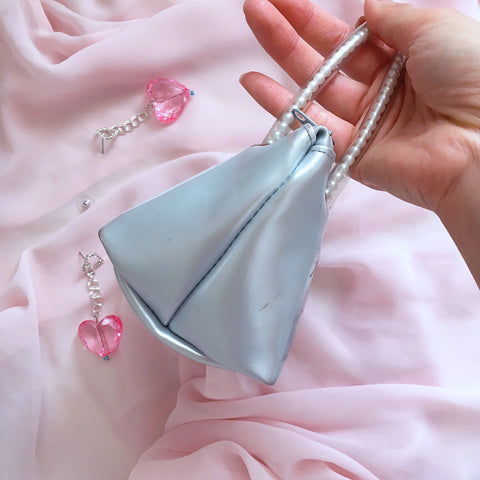 90S VINTAGE SMALL PEARL HANDLE BABY BLUE MINI BAG