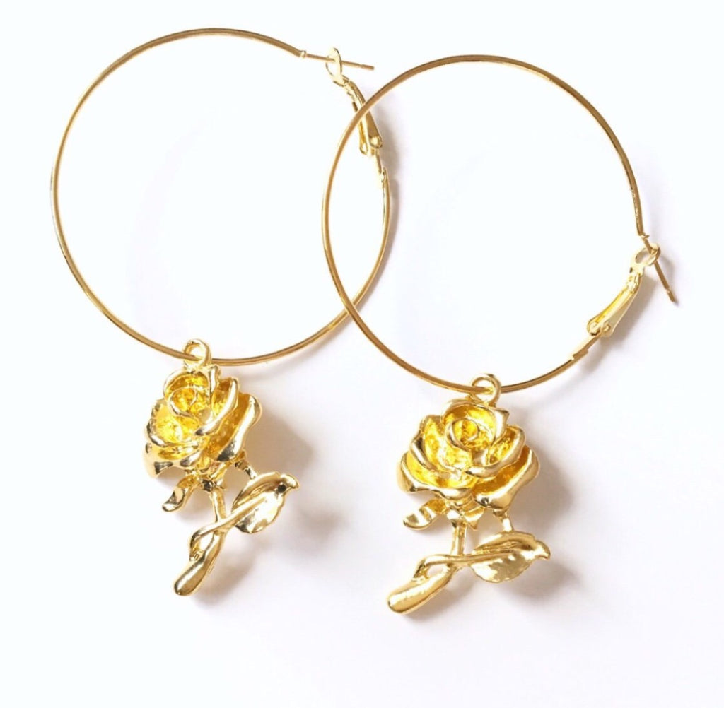 LARGE ROSE HOOP EARRINGS